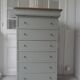 Louis Philippe style chest of drawers, 7 drawers, in verdigris, wooden top