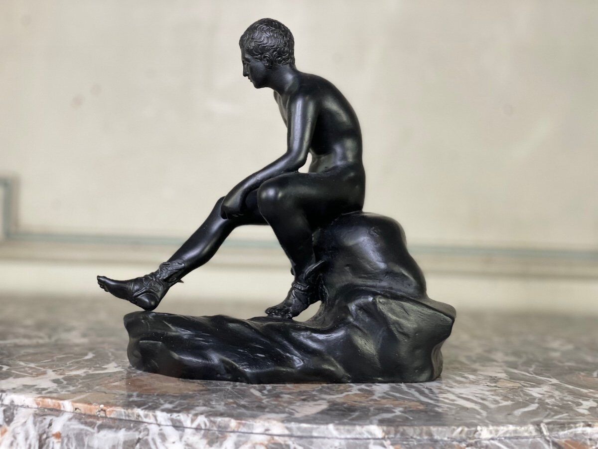 Hermès at rest, black patinated bronze after the antique.