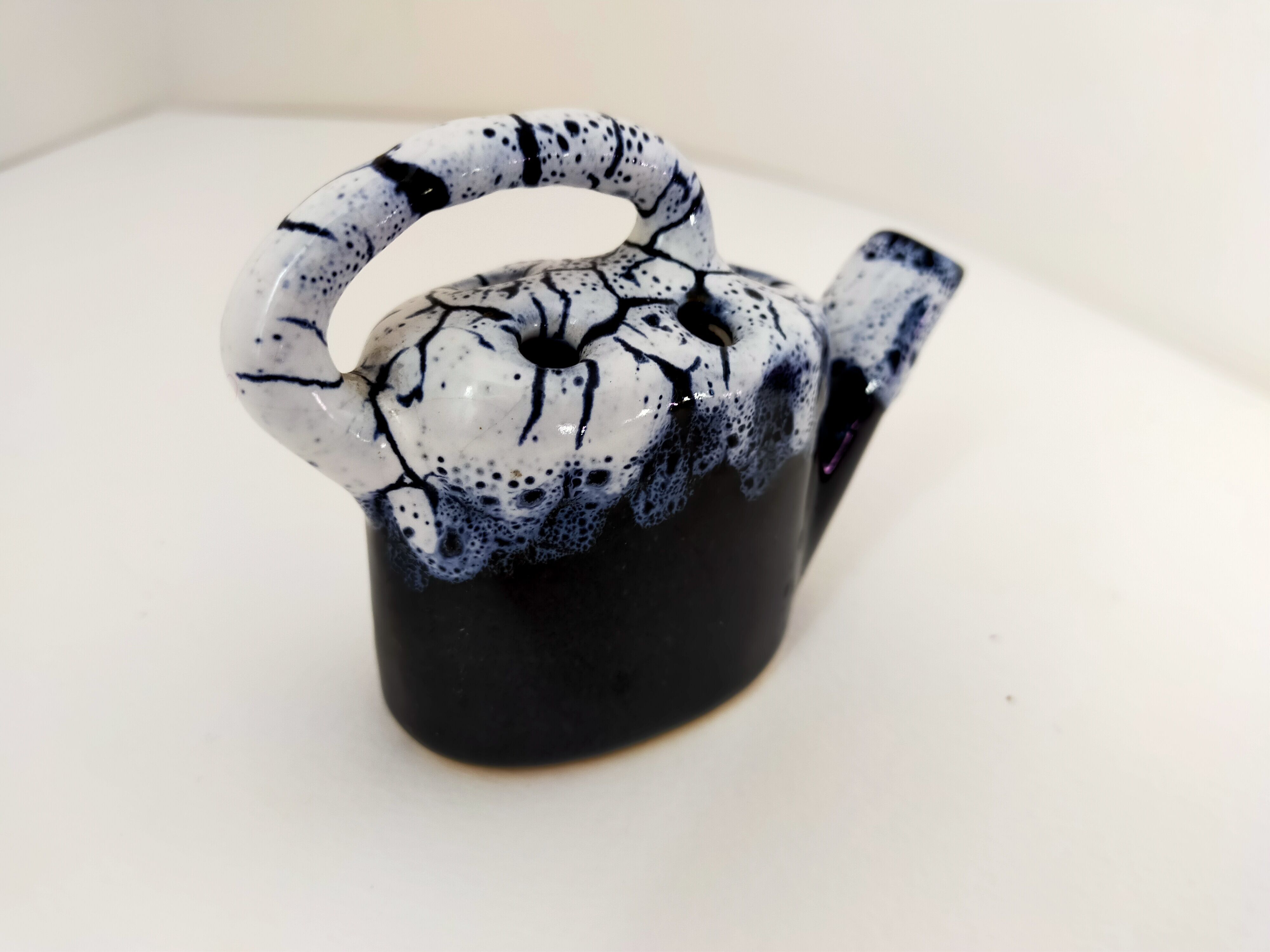 picnic blue ceramic watering can