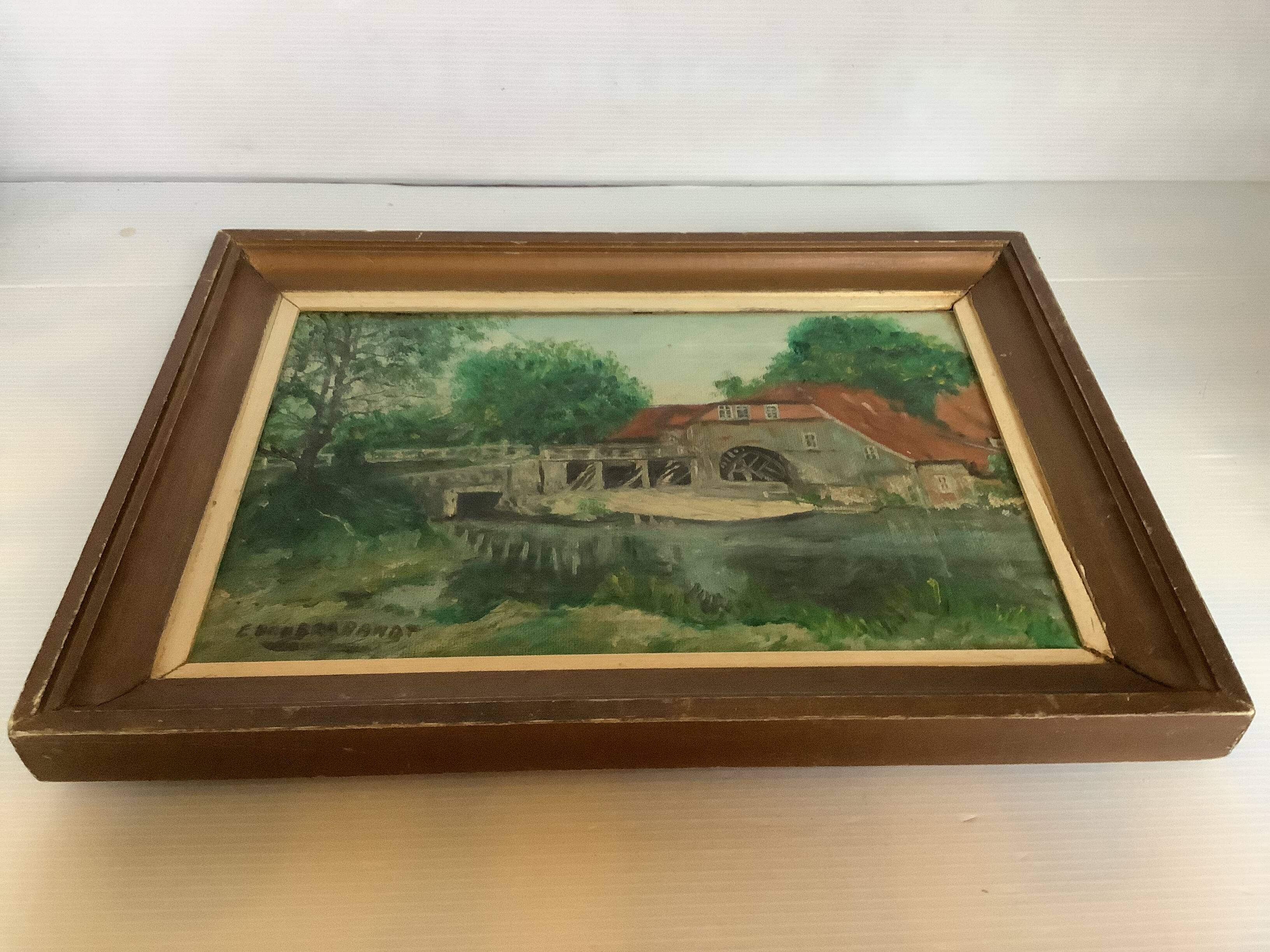 Watermill painting oil on canvas signed