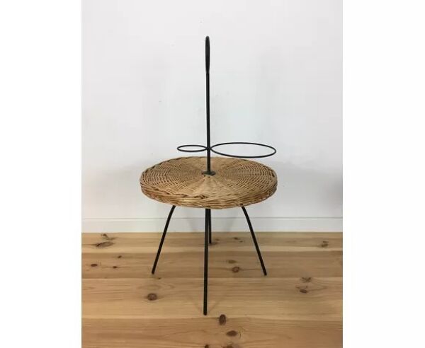 Table d'appoint 1950 osier et métal portative