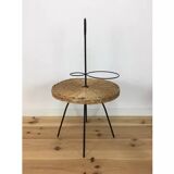 Side table 1950 wicker and portable metal