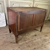 Louis XVI commode in mahogany with brass beading, arabescato marble top, 18th century
