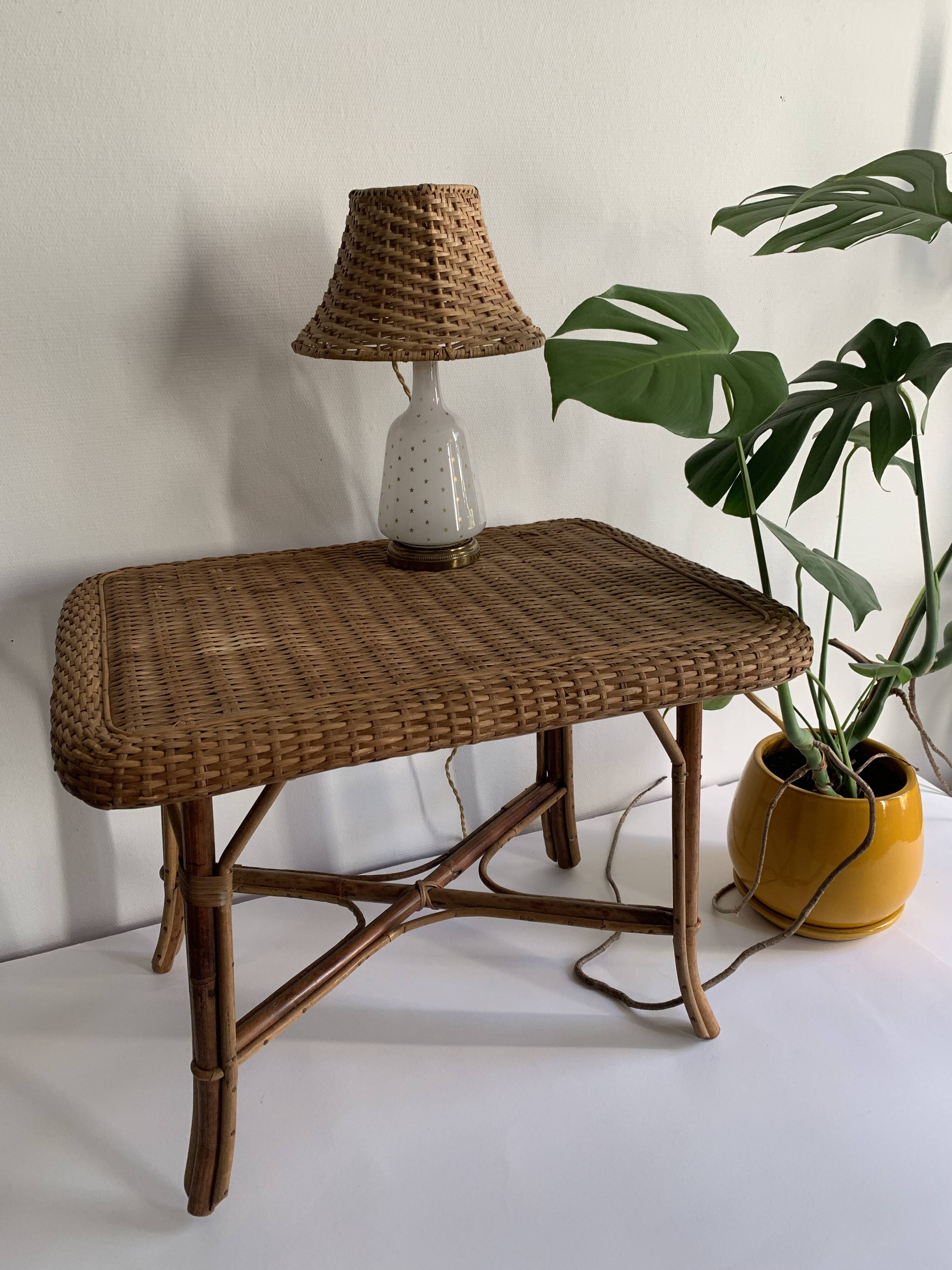 Antique rattan and bamboo coffee table, 1950