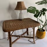 Antique rattan and bamboo coffee table, 1950