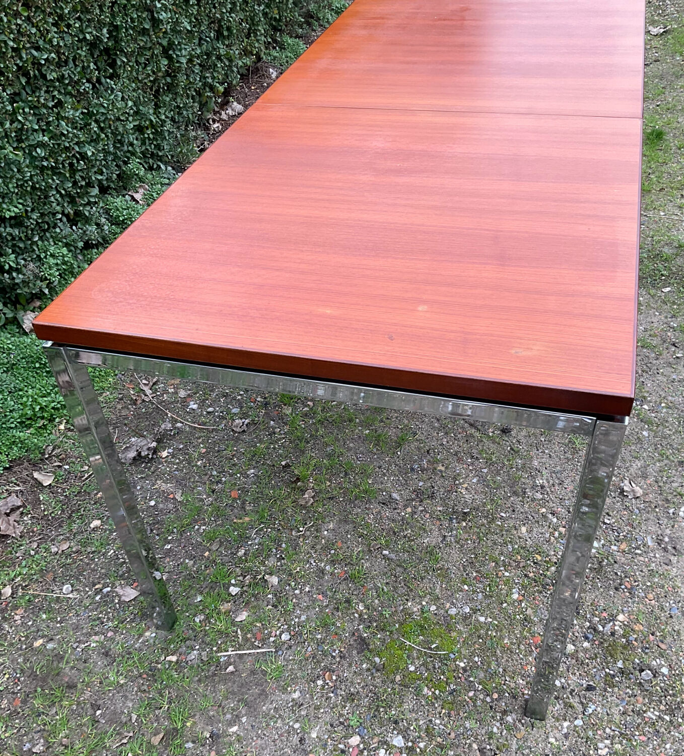 Vintage teak and chrome metal dining table