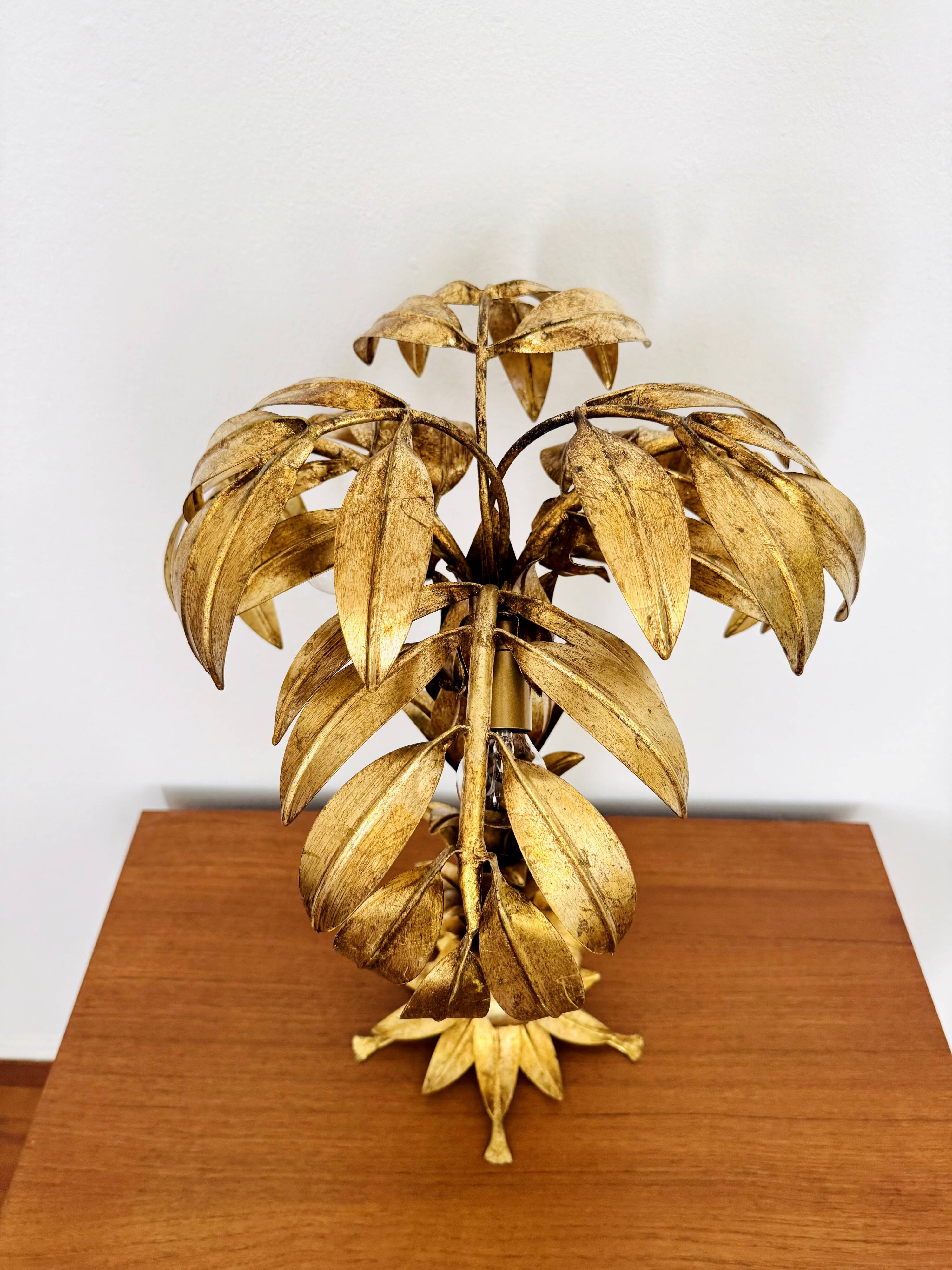 Gilded Italian Hollywood Regency Palm Tree Table Lamp by Hans Kögl