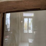 Paravent ancien en chêne massif et verre 