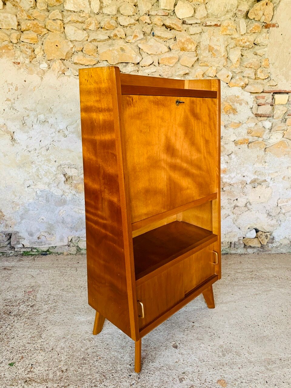 Vintage secretary on feet compass Scandinavian style, circa 50's