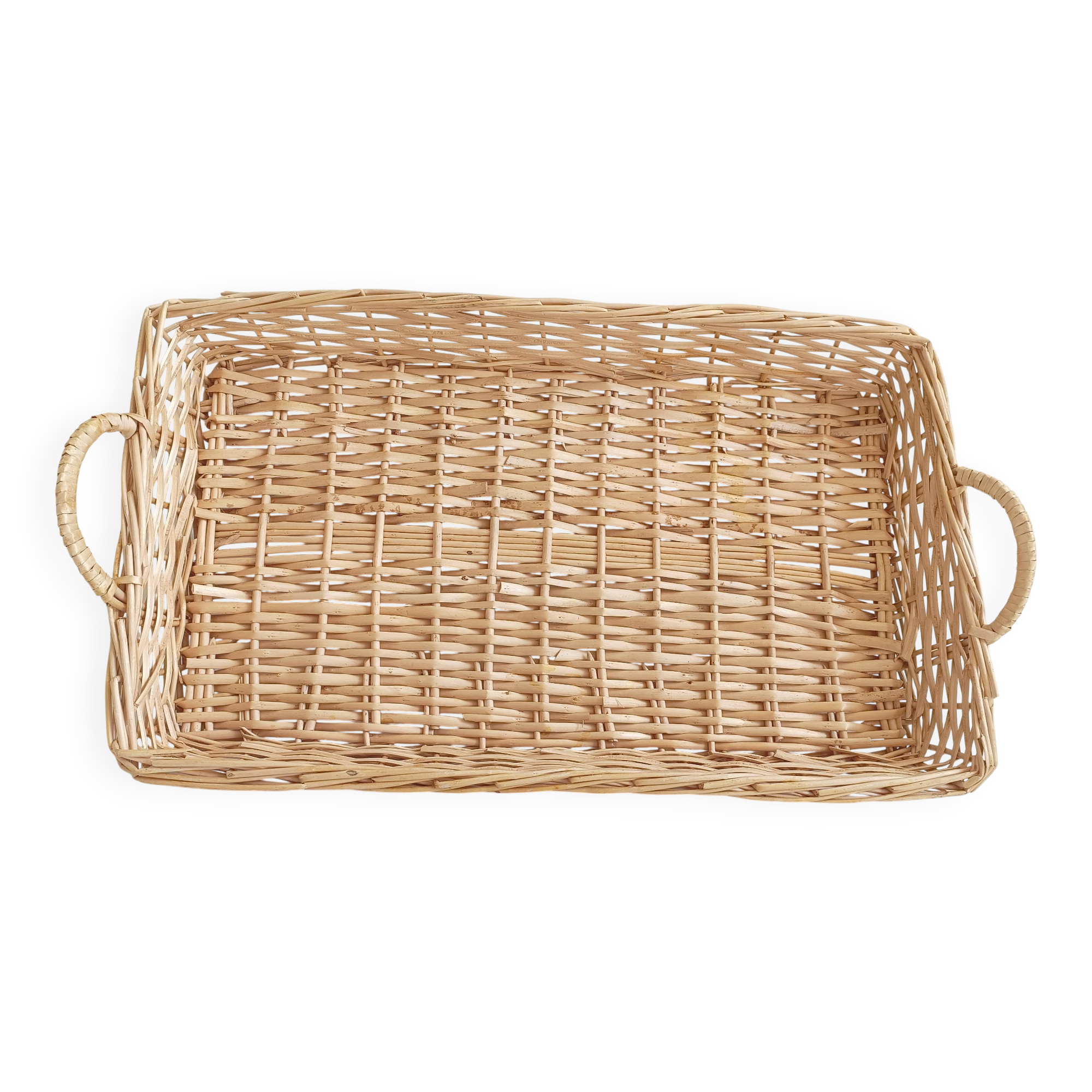 French Provence Large Wicker Basket Tray, Handwoven in France, Late 20th-C