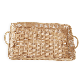 French Provence Large Wicker Basket Tray, Handwoven in France, Late 20th-C