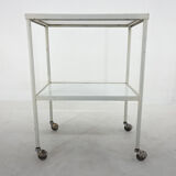 1950's hospital table, trolley on wheels with opaxite glass