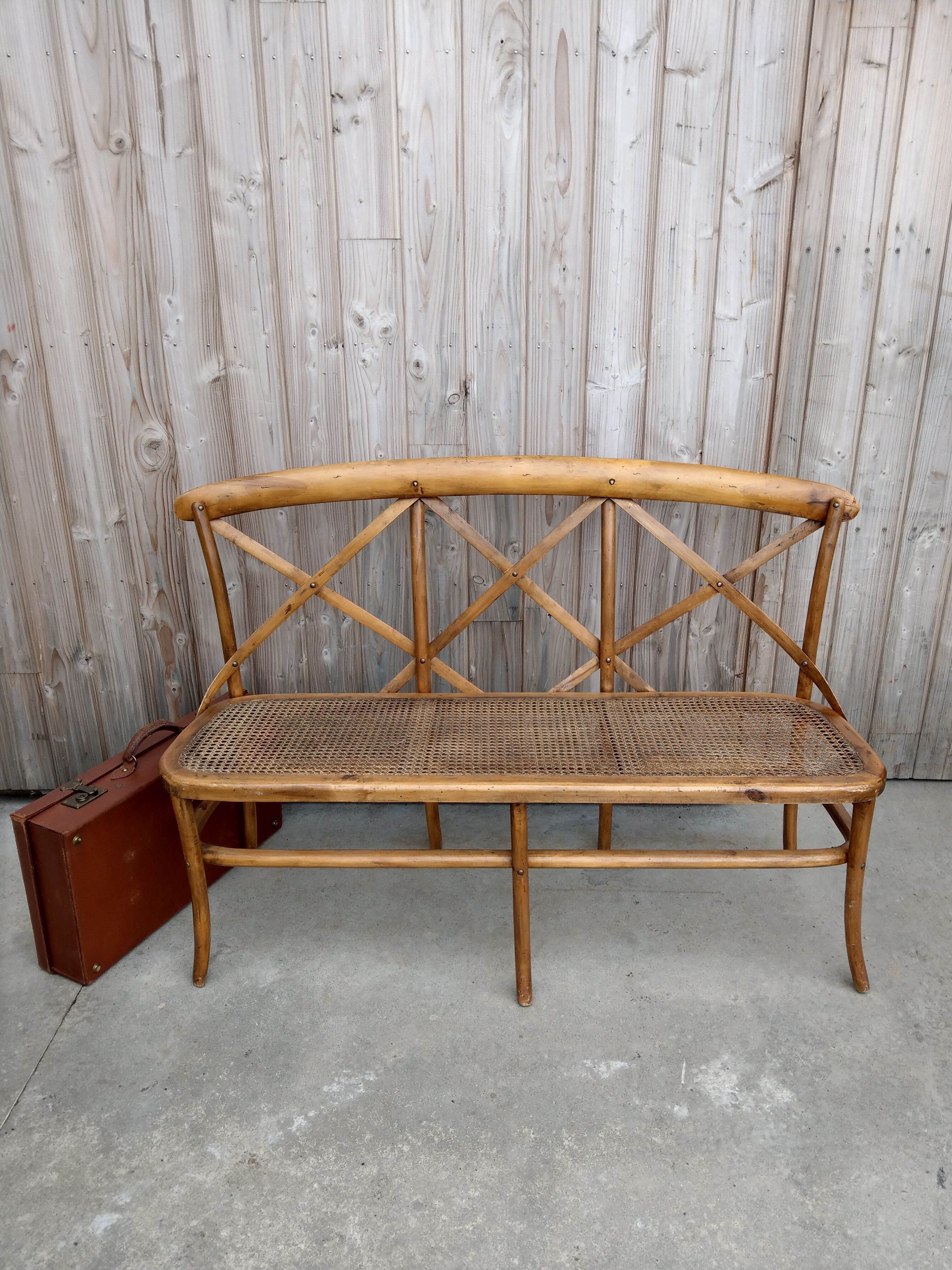 Former bench in wood and caning
