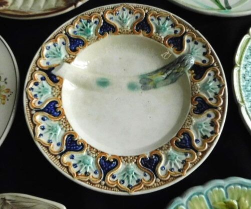 French antique asparagus plates in majolica