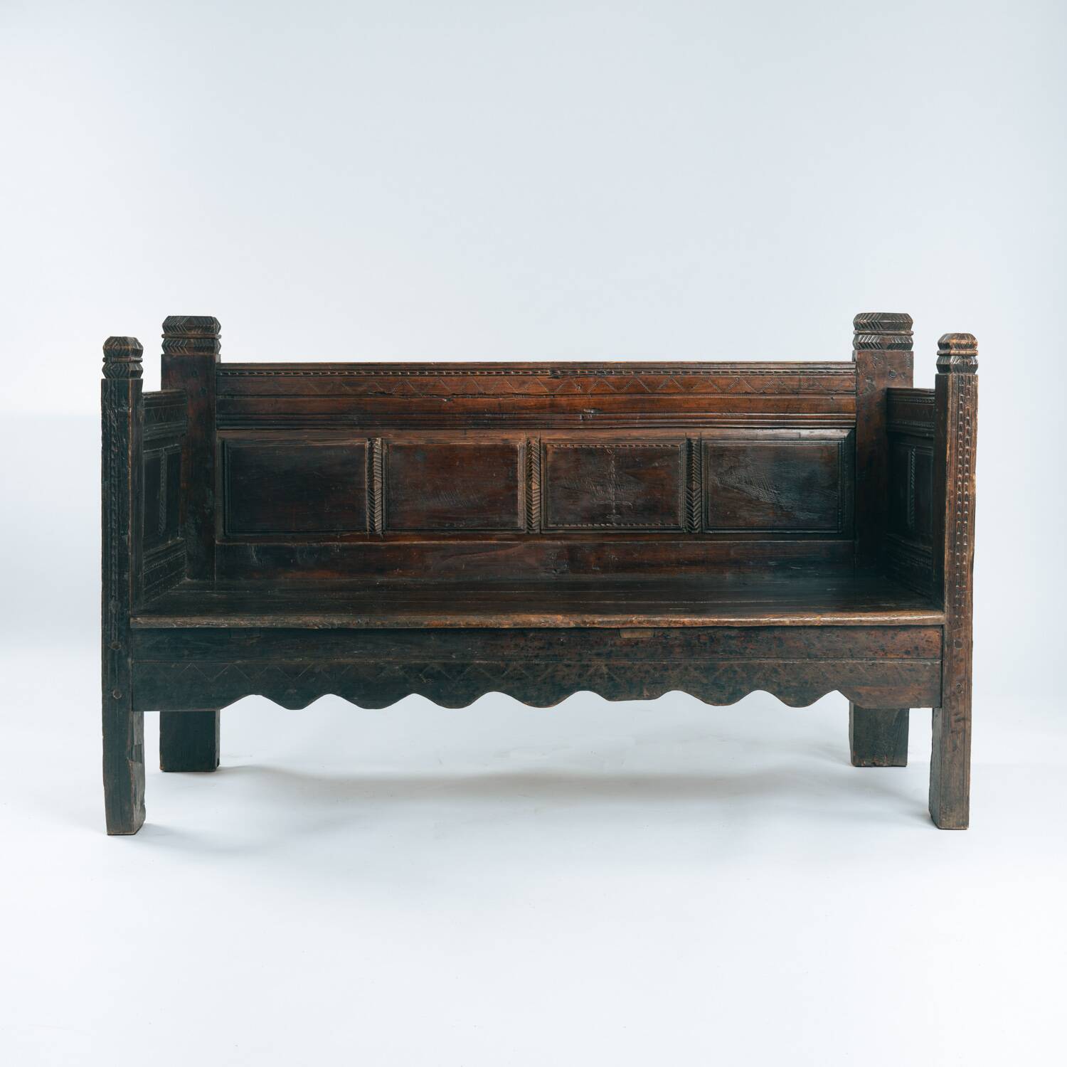 Antique walnut wooden Spanish siesta bench, Spain mid 1700s