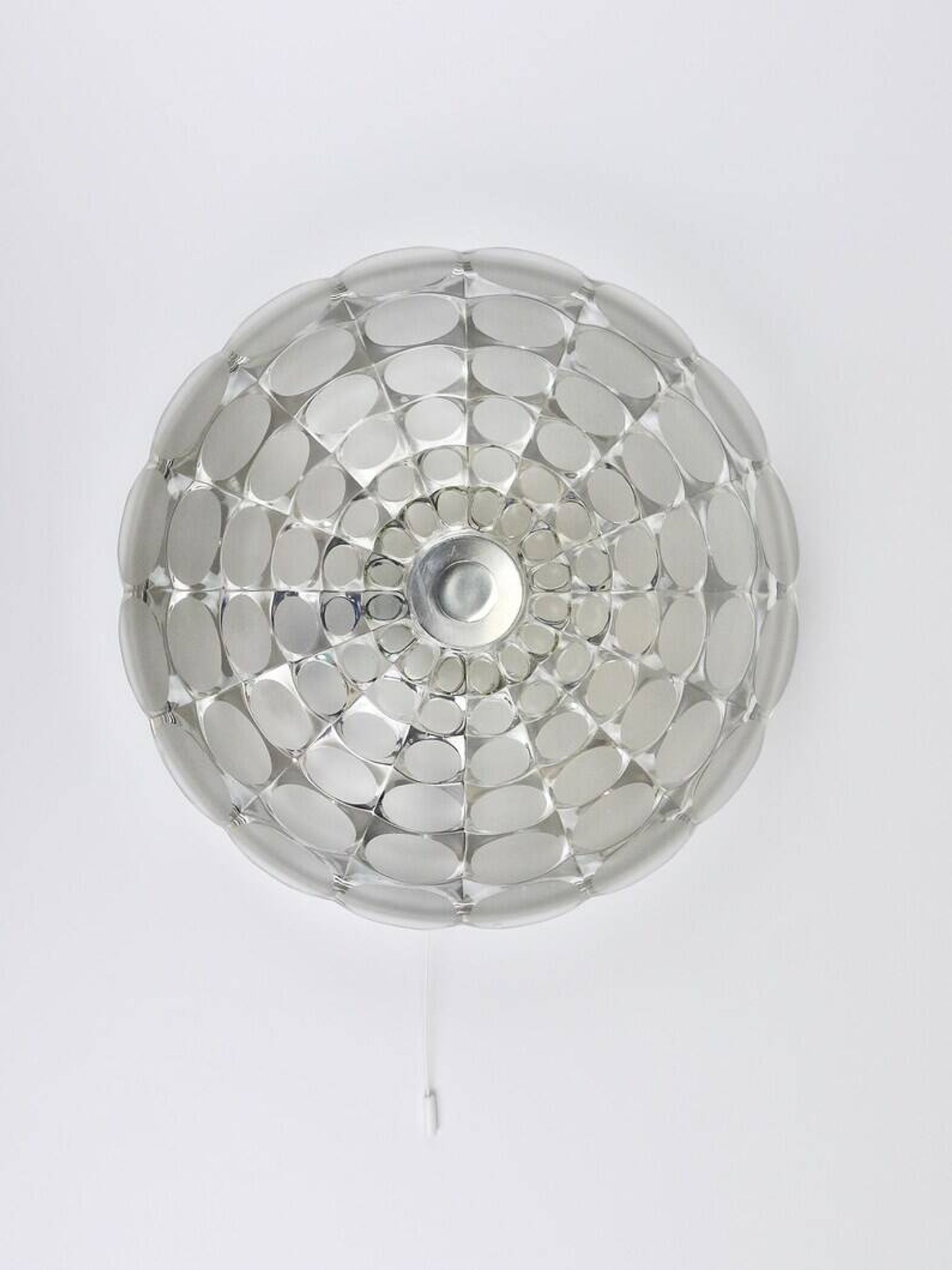 Peill & Putzer Large Round Op Art Glass Sconce, Wall Lamp, Flush Mount, Germany, 1970s