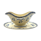 White and blue saucière in faience iron earth Boch Brother model Astre