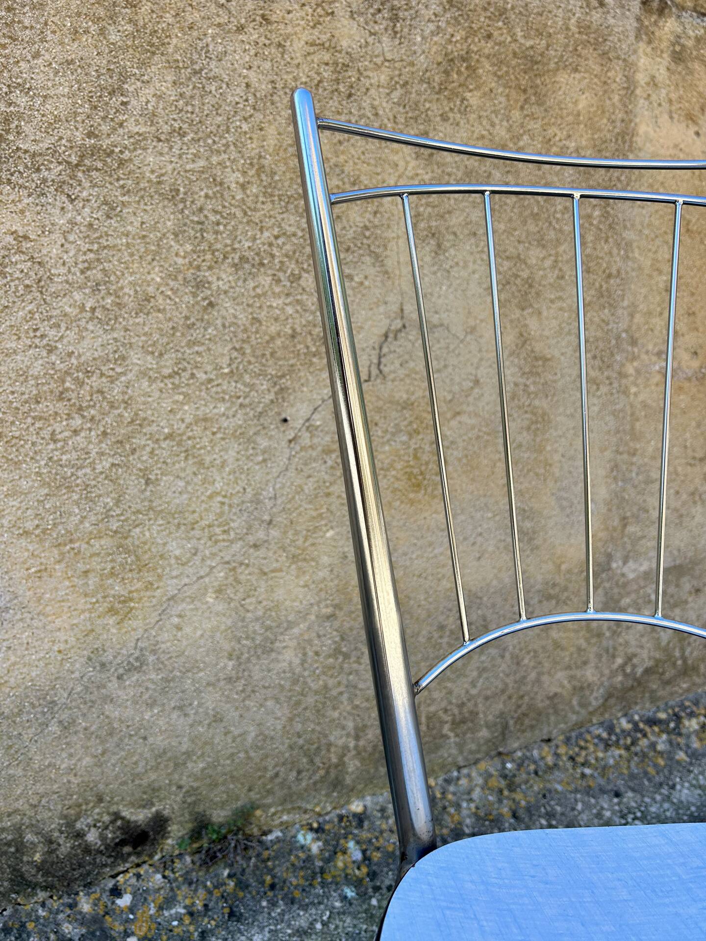Chrome chair with blue Formica