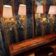 Pair of glass and brass wall lights with tassels, 1950s period