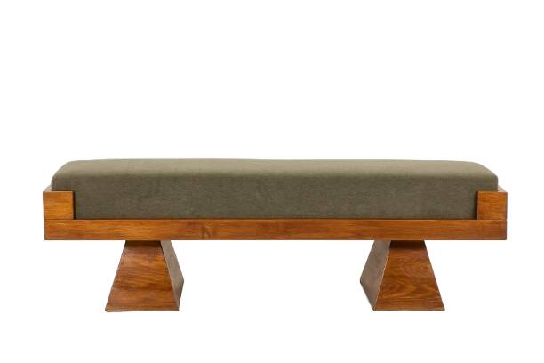 Bench in ash and green mohair velvet. Contemporary.