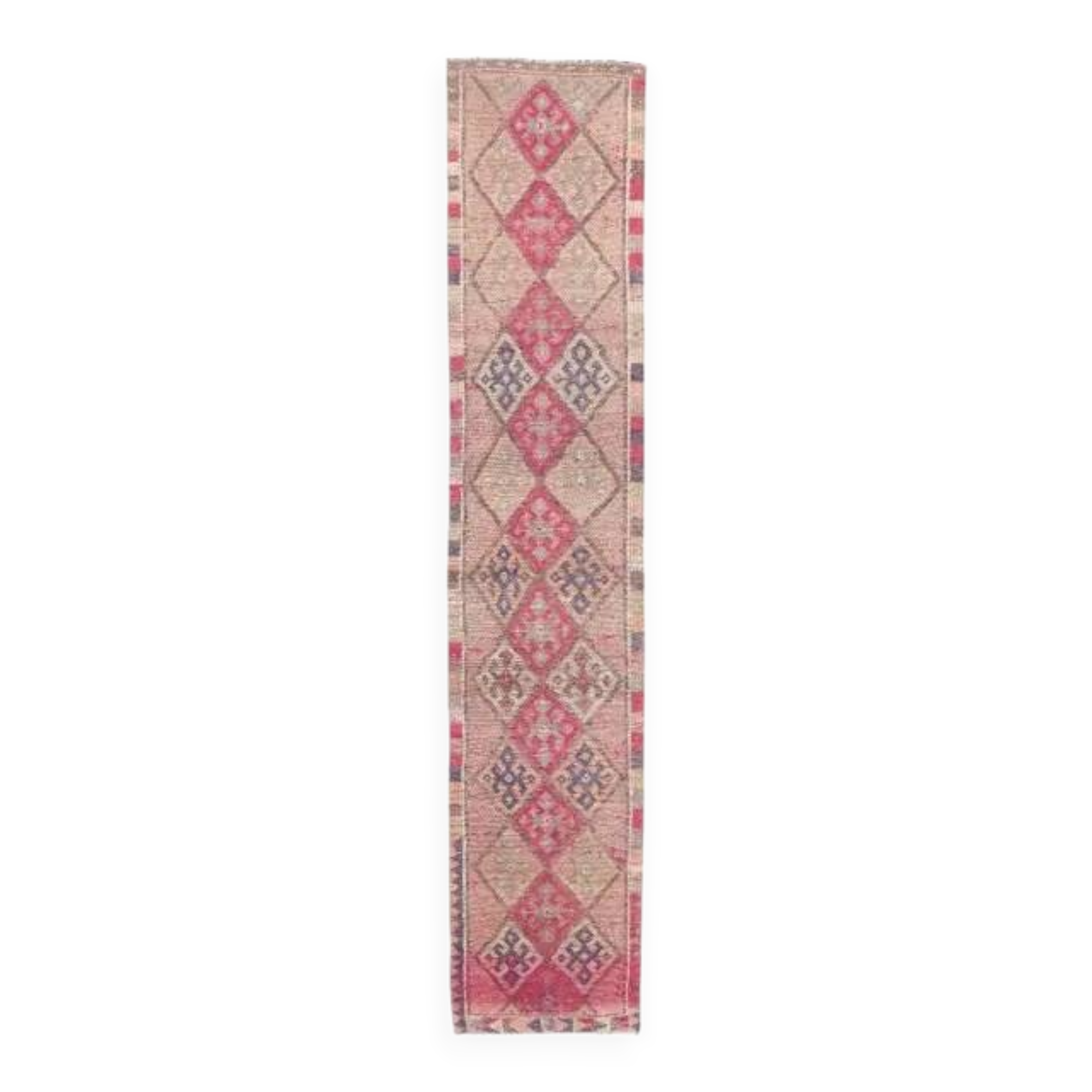 Pink Beige-Blush Vintage Turkish Hand-Knotted Runner 72x365