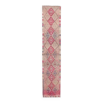 Pink Beige-Blush Vintage Turkish Hand-Knotted Runner 72x365