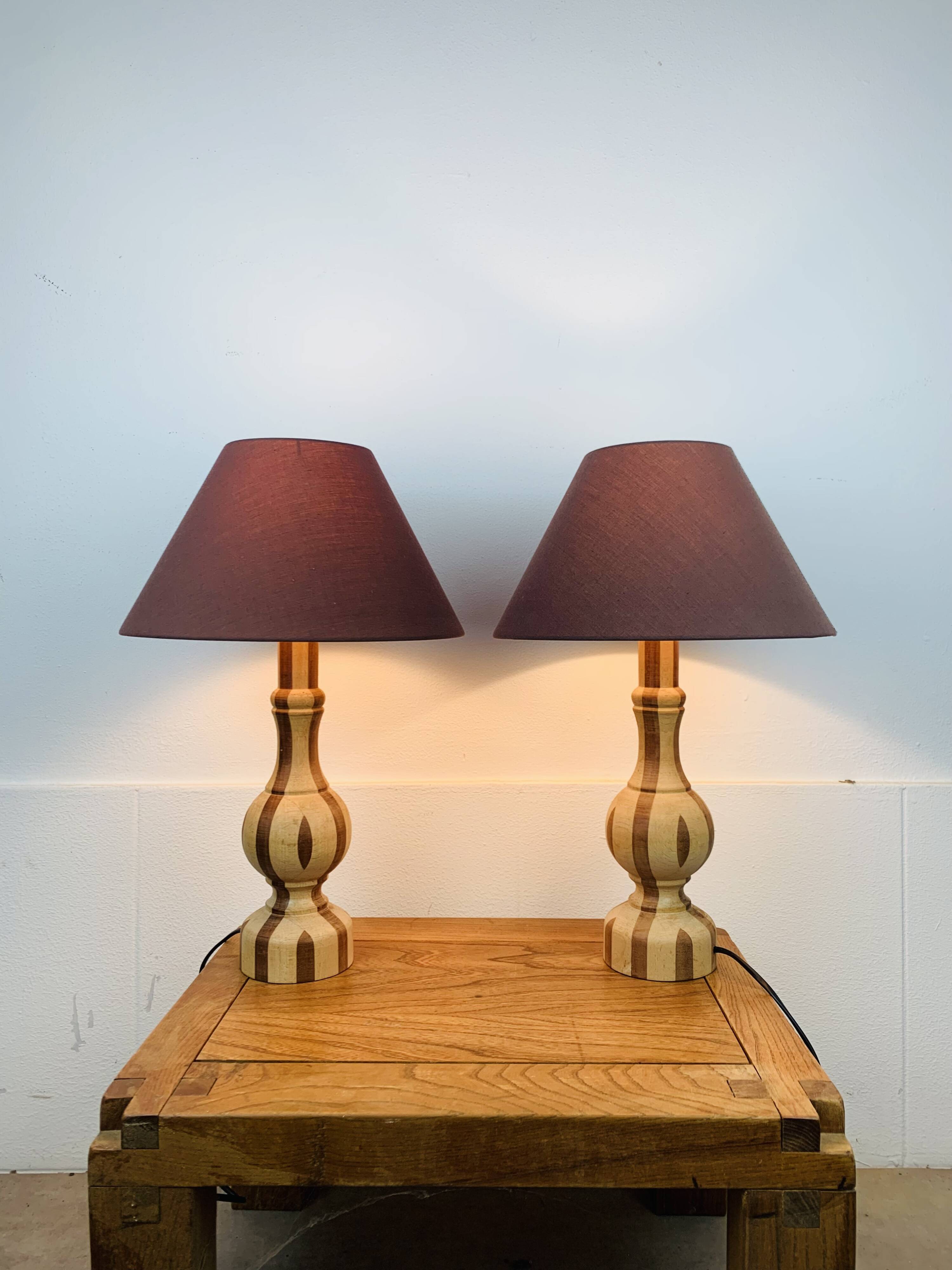 Pair of vintage turned wood lamps