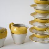 Service à café Badonviller Jaune Poussin nid d'abeilles, composé de 6 tasses, 1950