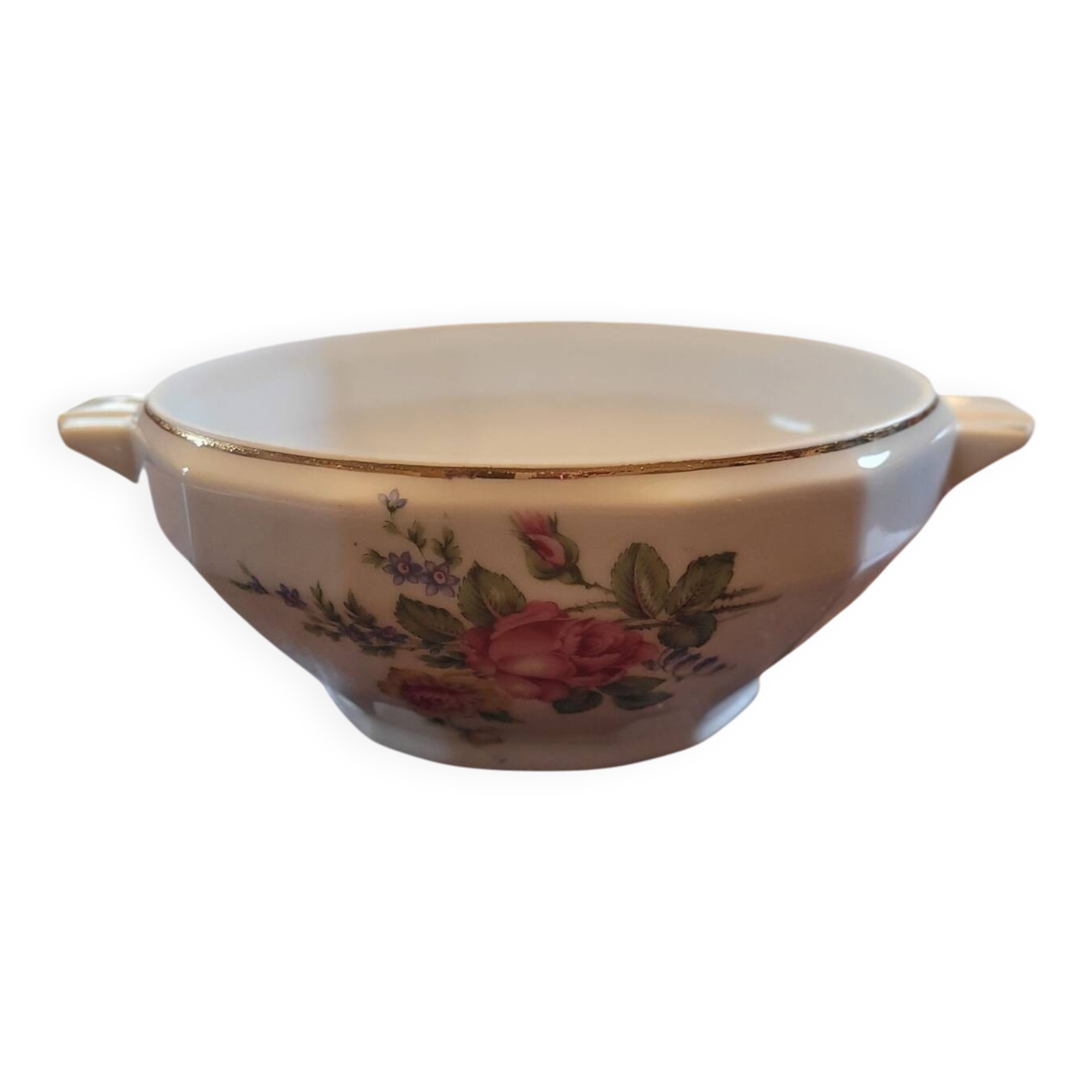 French floral porcelain salad bowl – 1940s–50s