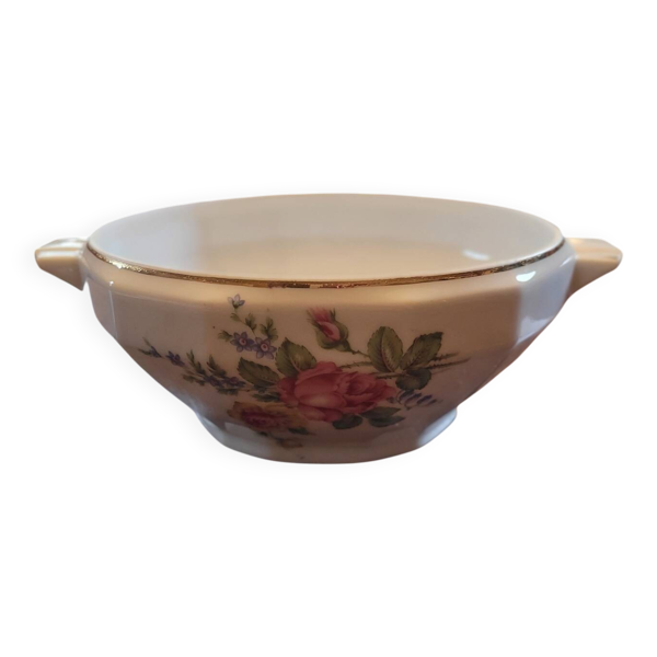 Saladier en porcelaine florale française – années 1940–50