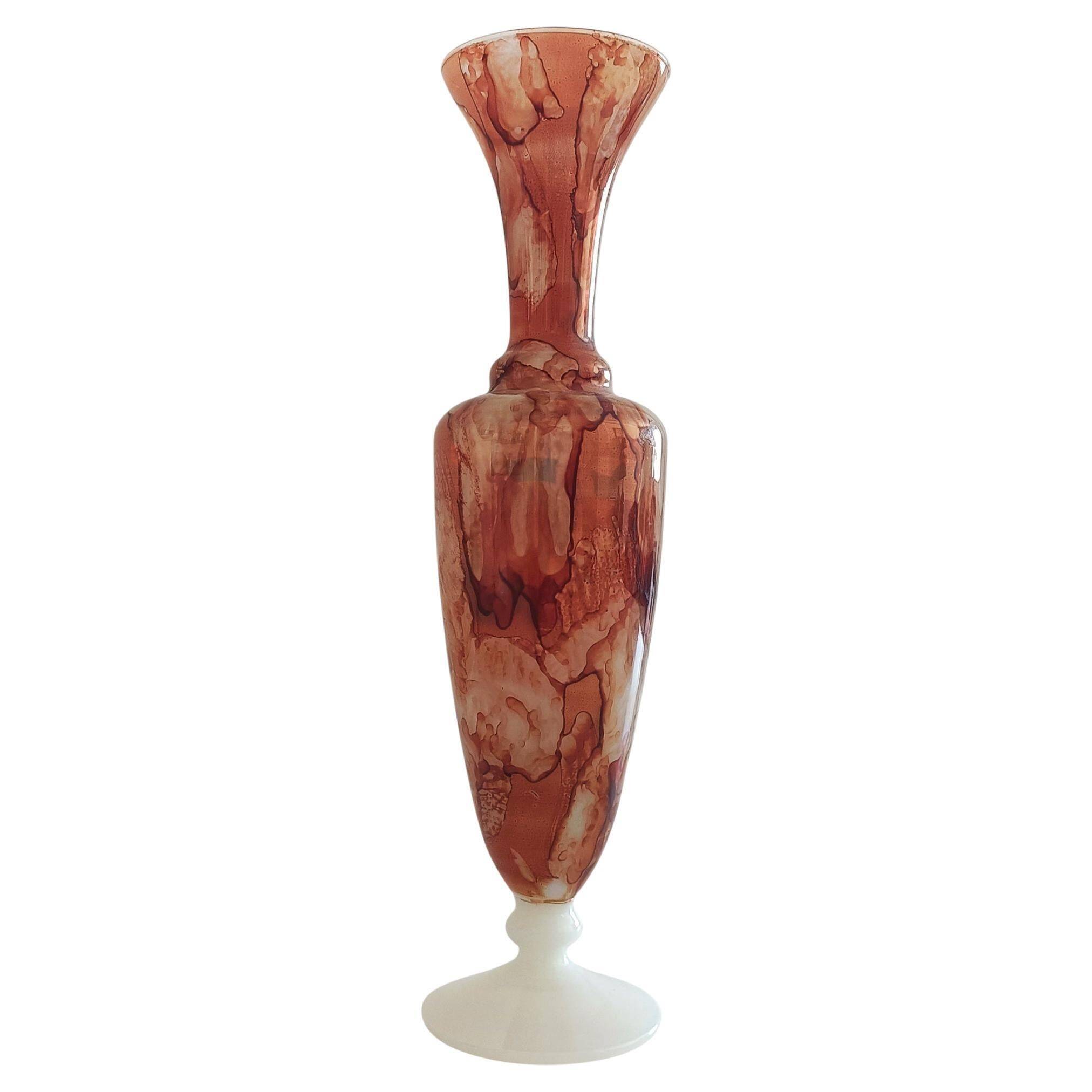Rococo Revival Opaline Glass Vase by Stelvia, Hand-Blown, Italy, 1950s