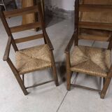 Pair of antique wooden straw-seated armchairs - Authentic country style
