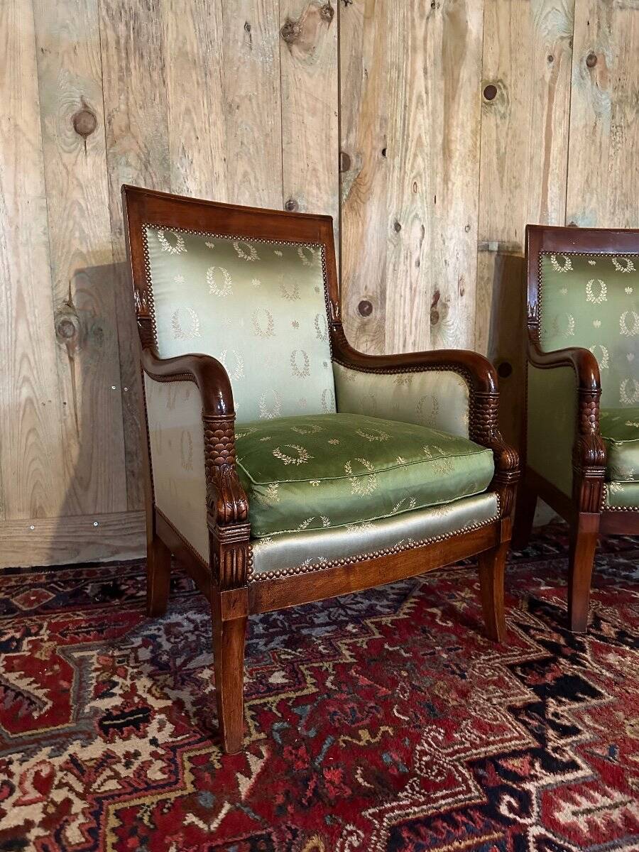 Pair of empire style mahogany shepherdesses.