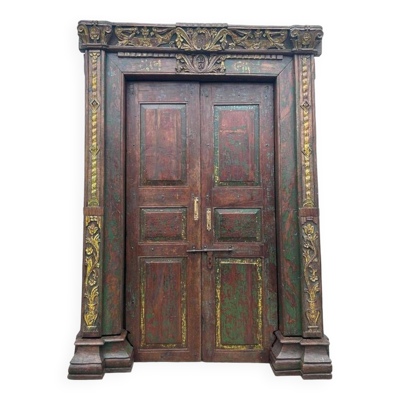 Porte indienne ancienne en teck pièce et patine d'origine