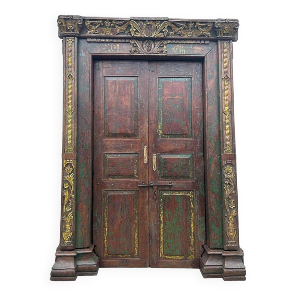 Porte indienne ancienne en teck pièce et patine d'origine