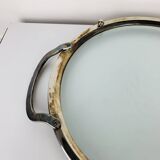 Plateau en métal argenté et verre, vintage