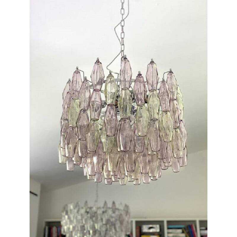 Contemporary Multicolor "Poliedri" Murano Glass Chandelier in Venini Style