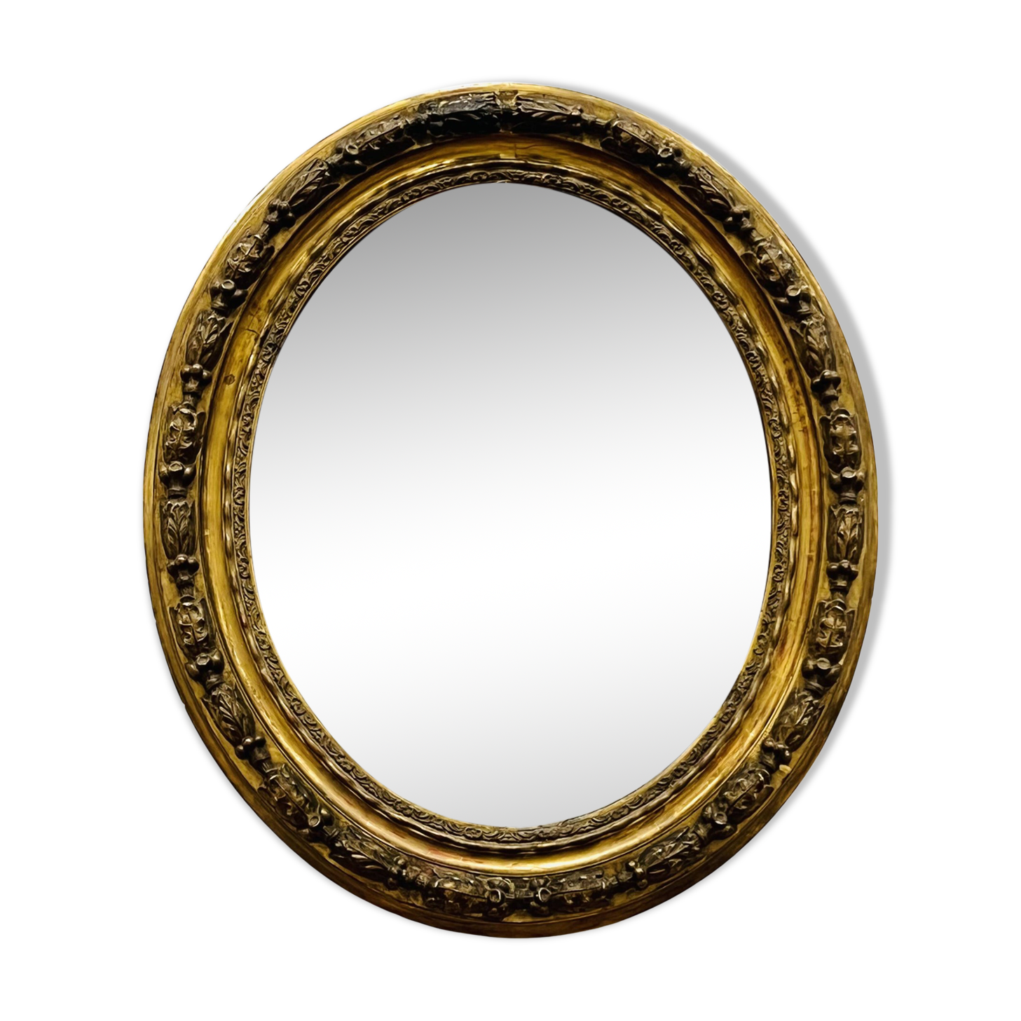 Grand Miroir Ovale Doré Biseauté Vintage - Pour Salle De Bain - Occasion