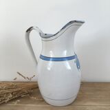 White enamelled sheet metal pitcher blue pattern