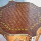 Wooden bedside table with marquetry and bronze, side table with curved legs