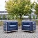 Ensemble canapé & 2 fauteuils en cuir bleu Zanotta Onda