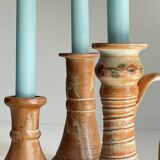 3 vintage handcrafted pottery candle holders