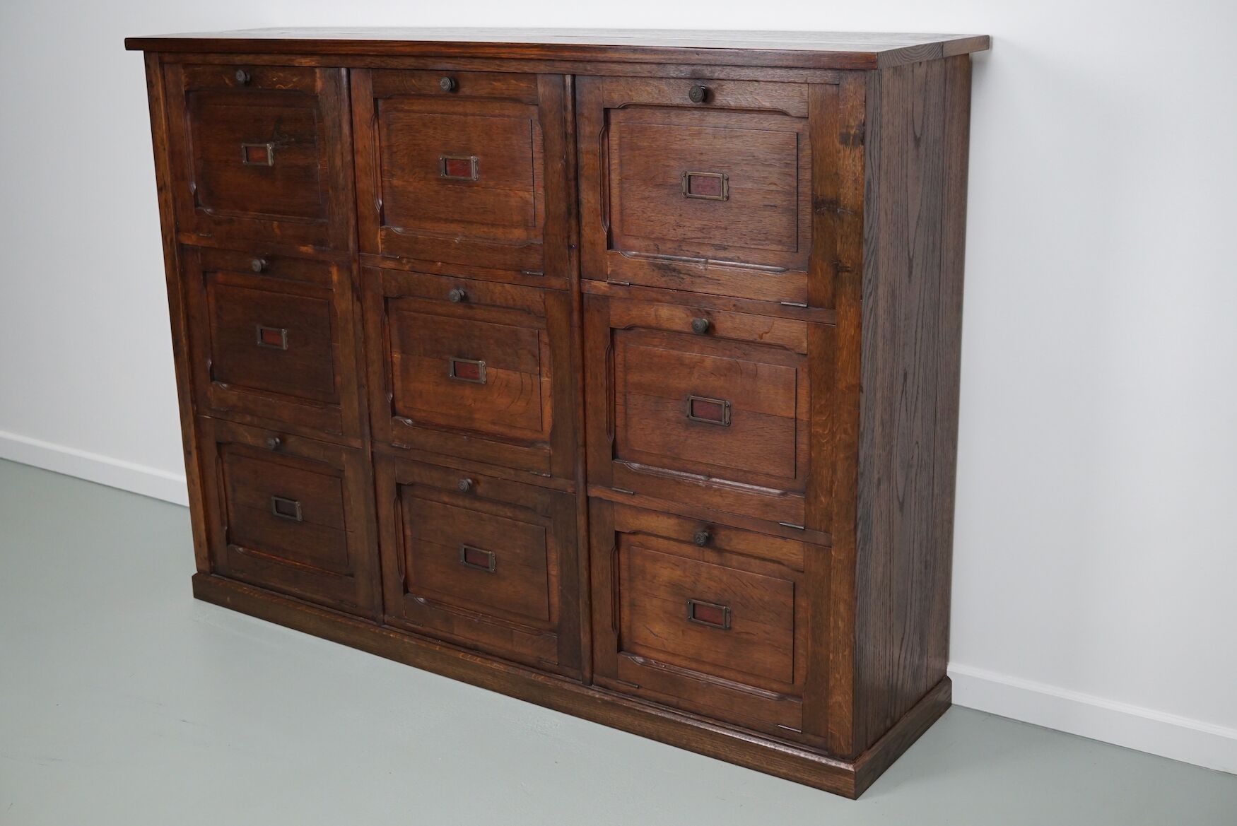 Antique french oak apothecary / filing cabinet folding doors, late 19th century