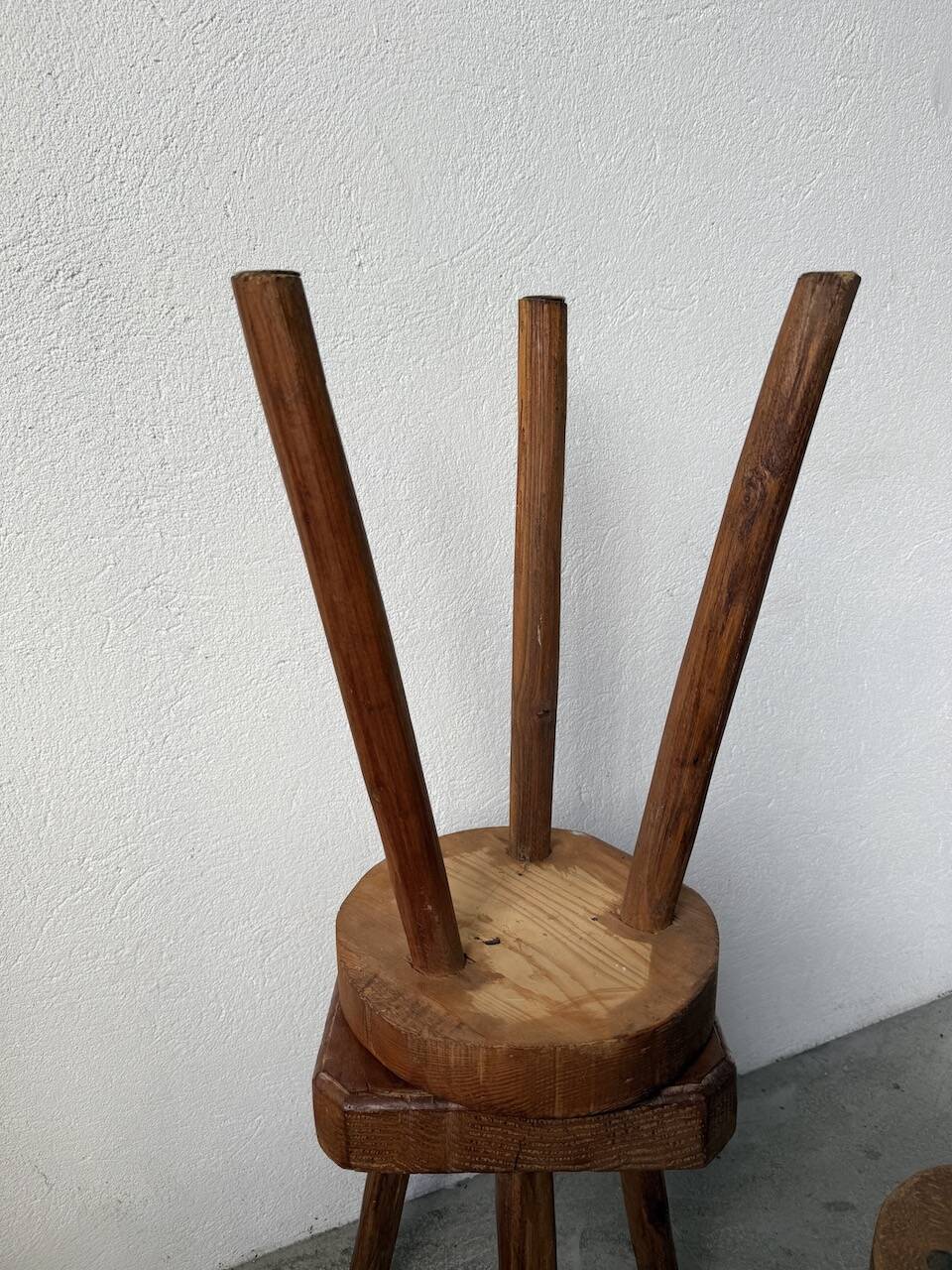 3 free-form oak tripod stools