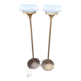 Pair of floor lamps gilded brass and glass maison Arlus 1950s