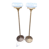Pair of floor lamps gilded brass and glass maison Arlus 1950s