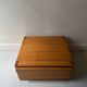 Low bedside table, accent table in elm wood, Maison Regain, France 1970.