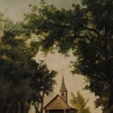 Tableau paysage de campagne huile sur toile du 19ème siècle