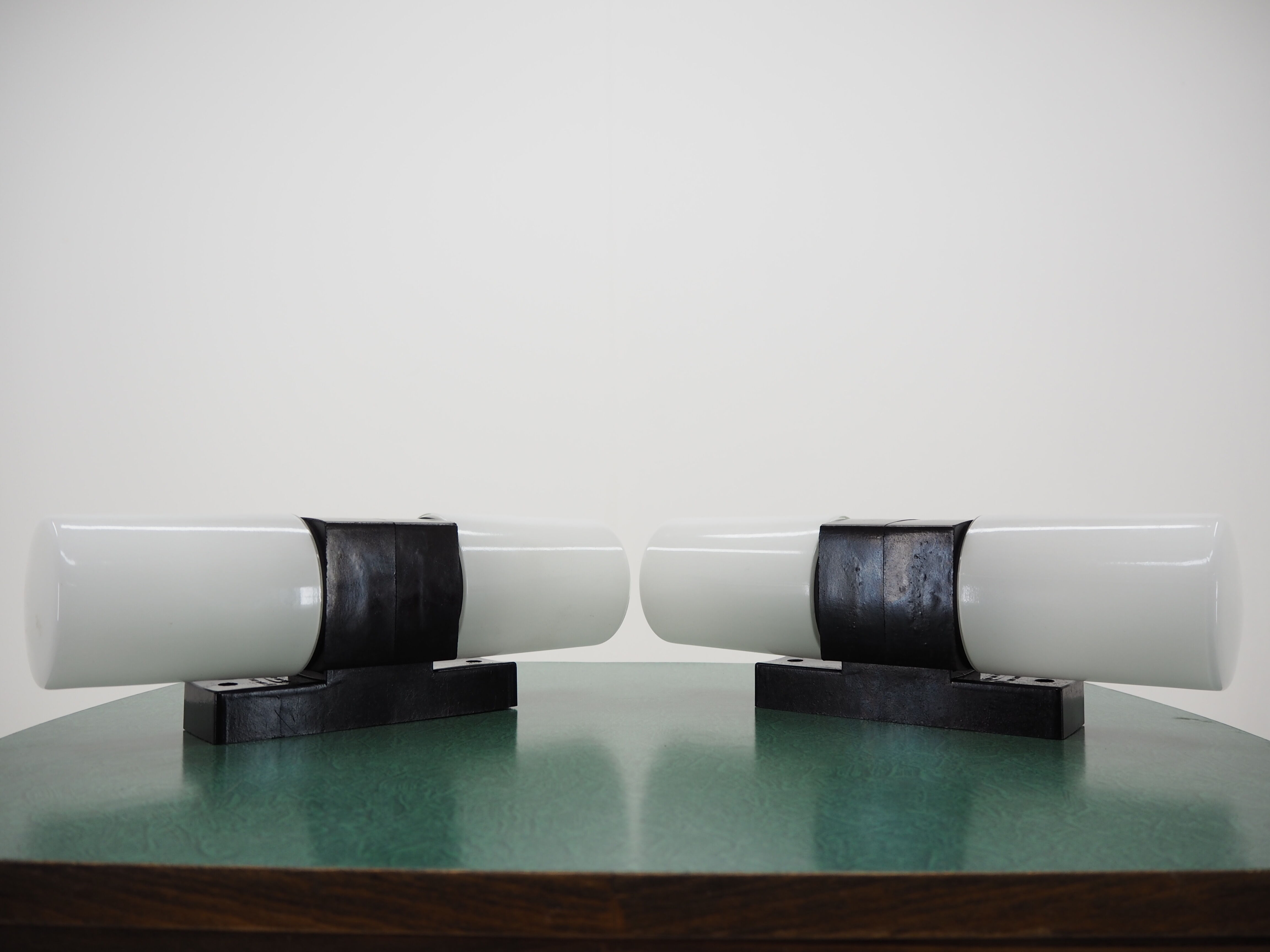 Pair of Midcentury Bakelite and Glass Wall Lamps, Czechoslovakia 1950s
