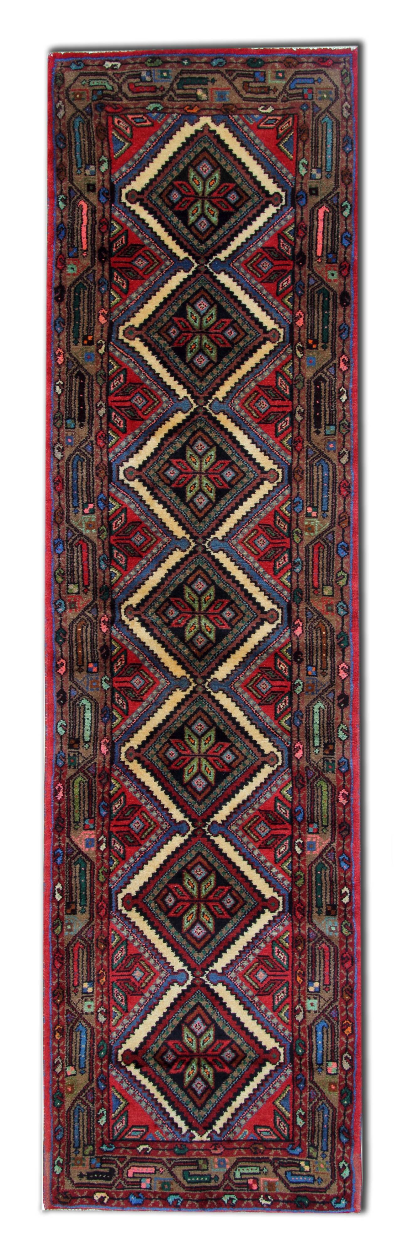 Long oriental handwoven geometric carpet vintage persian runner rug 78x278cm